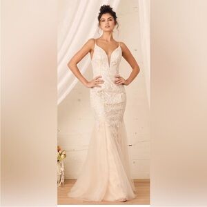 Keeping My Promise White Embroidered Lace Trumpet Maxi Dress